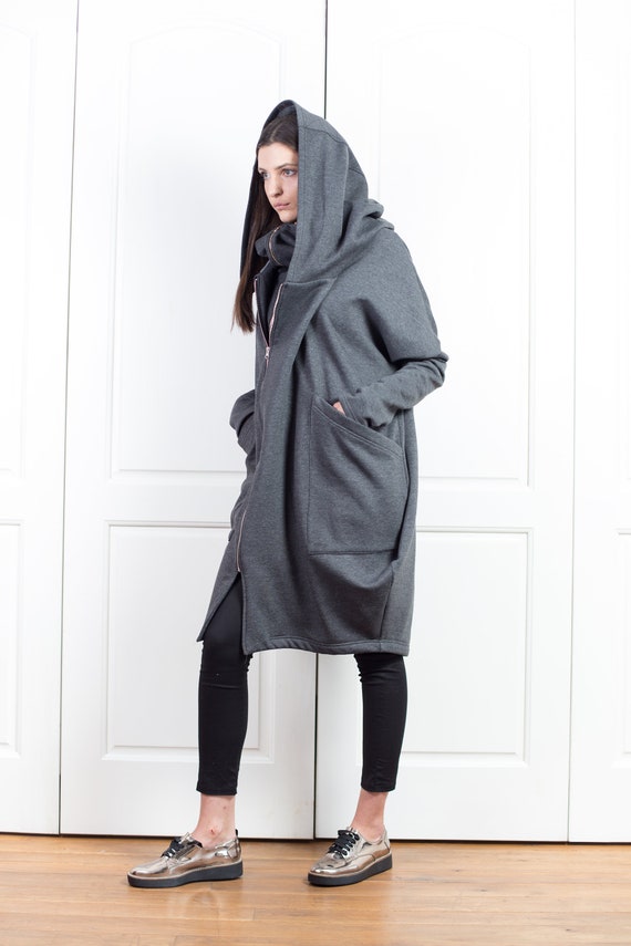 Size Coat Asymmetrical Jacket Hoodie Loose Etsy