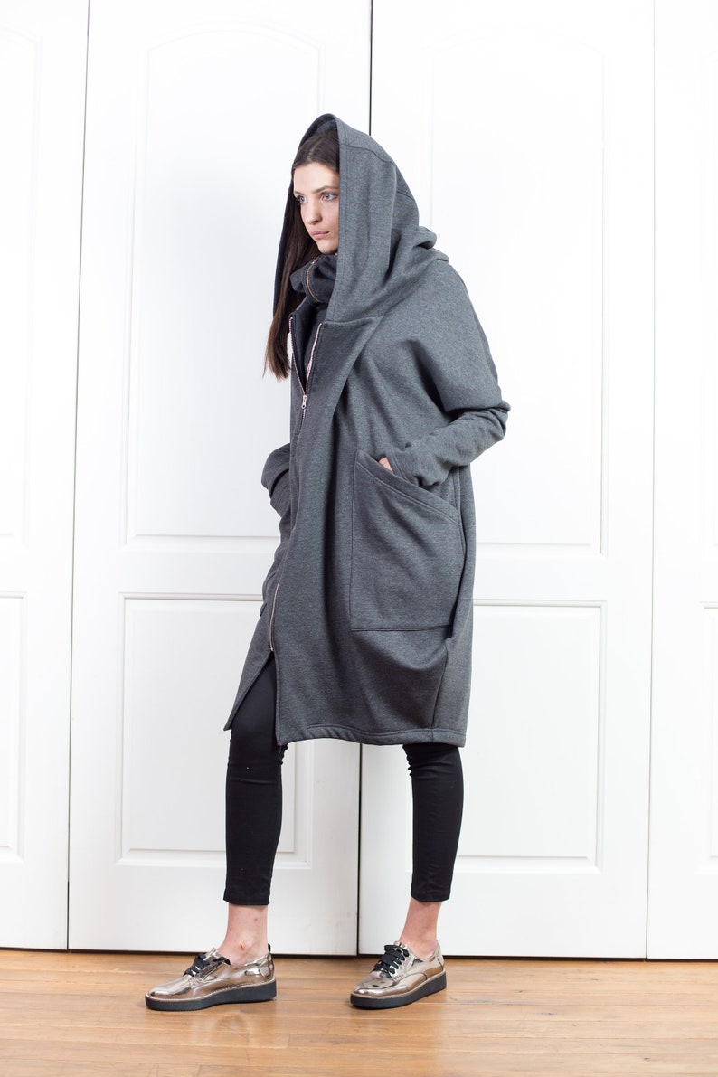 Oversized Hoodie, Cyberpunk Hoodie, Asymmetrical Cotton Coat, Cyberpunk Clothing for Women image 3