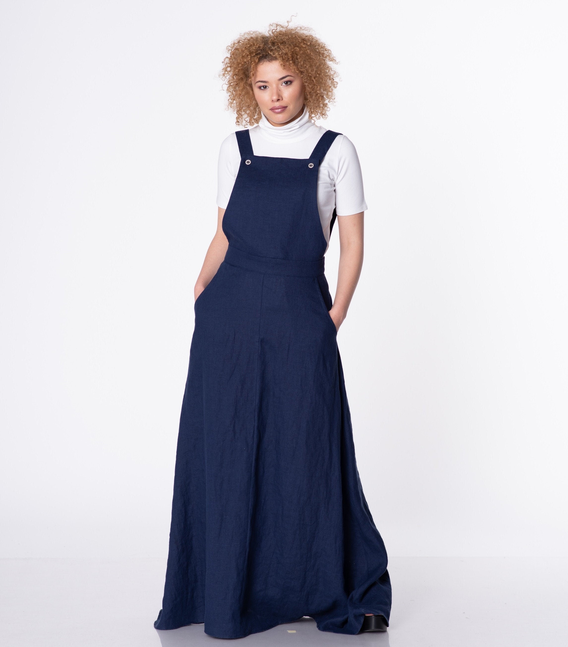 Linen Pinafore Dress Long Linen Skirt Linen Dress Women | Etsy