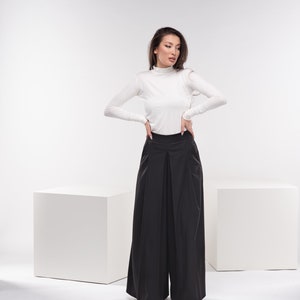 Wide Leg Palazzo Pants, Winter Wool Trousers, Black Pleated Pants, Harem Japanese Pants, Goth Plus Size Clothing image 6