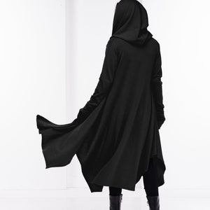 Long Witch Cloak, Knitted Fantasy Cloak, Wool Womens Cape, Boho Plus Size Hoodie, Goth Fall Clothing image 8