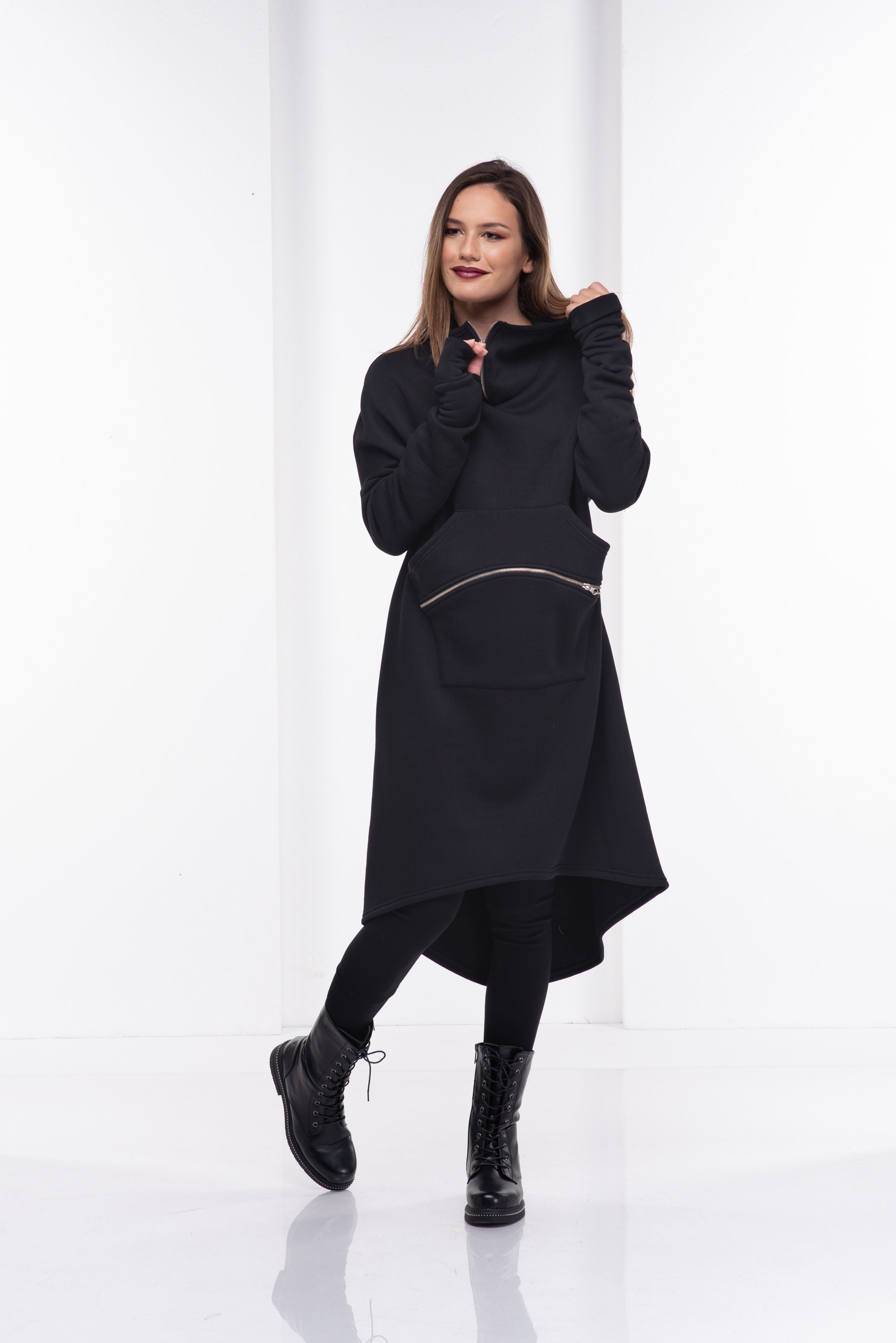 Gothic Black Hoodie, Oversized Hoodie Dress, Hoodies for Women