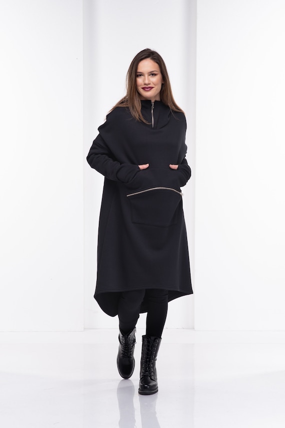 Gothic Black Hoodie, Oversized Hoodie Dress, Hoodies for Women, Plus Size Edgy  Clothing 