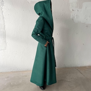 Wool Swing Coat, Hooded Princess Coat, Long Classic Coat, Elegant Wool Coat, Winter Warm Outwear, Maxi Warm Trench Coat, Plus Size Clothing