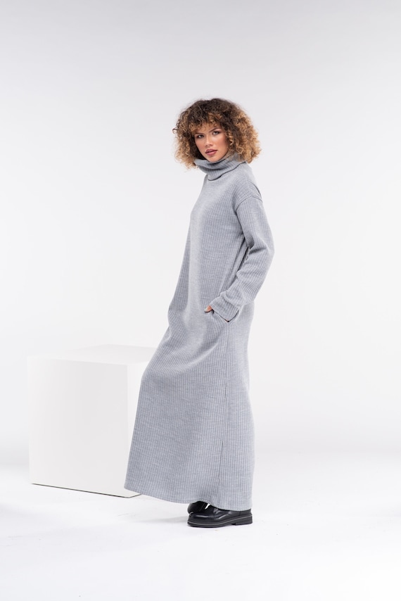 grey fitted sweater dress Ladies - Gray Melange Rib-Knit Dress - Size: M