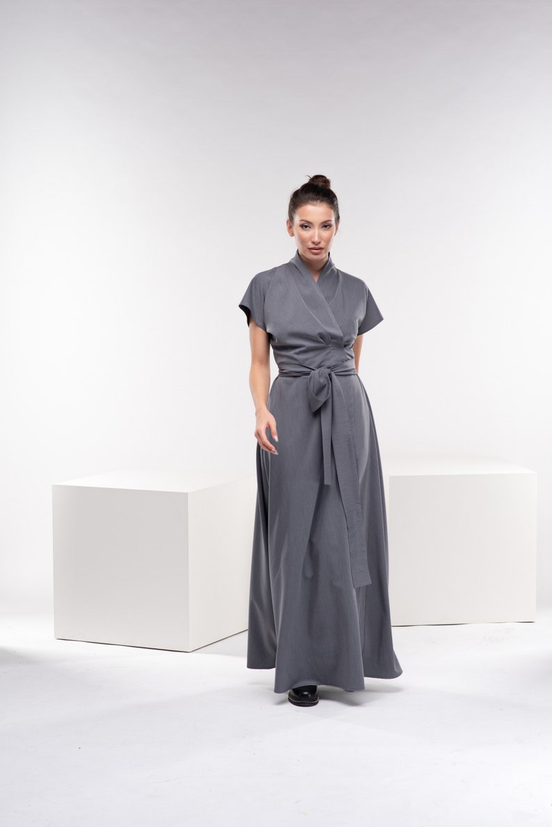 Maxi Wrap Dress, Long Swing Dress, Japanese Kimono Dress, Plus Size Maxi Dress, Wrap Kaftan Dress, Avant Garde Clothing image 4