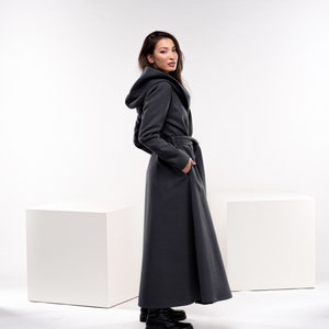 Gray Wool Princess coat, Winter Swing Coat, Wool Steampunk Coat, Hooded Gothic Jacket, Long Trench Coat, Plus Size Womens Clothing image 3