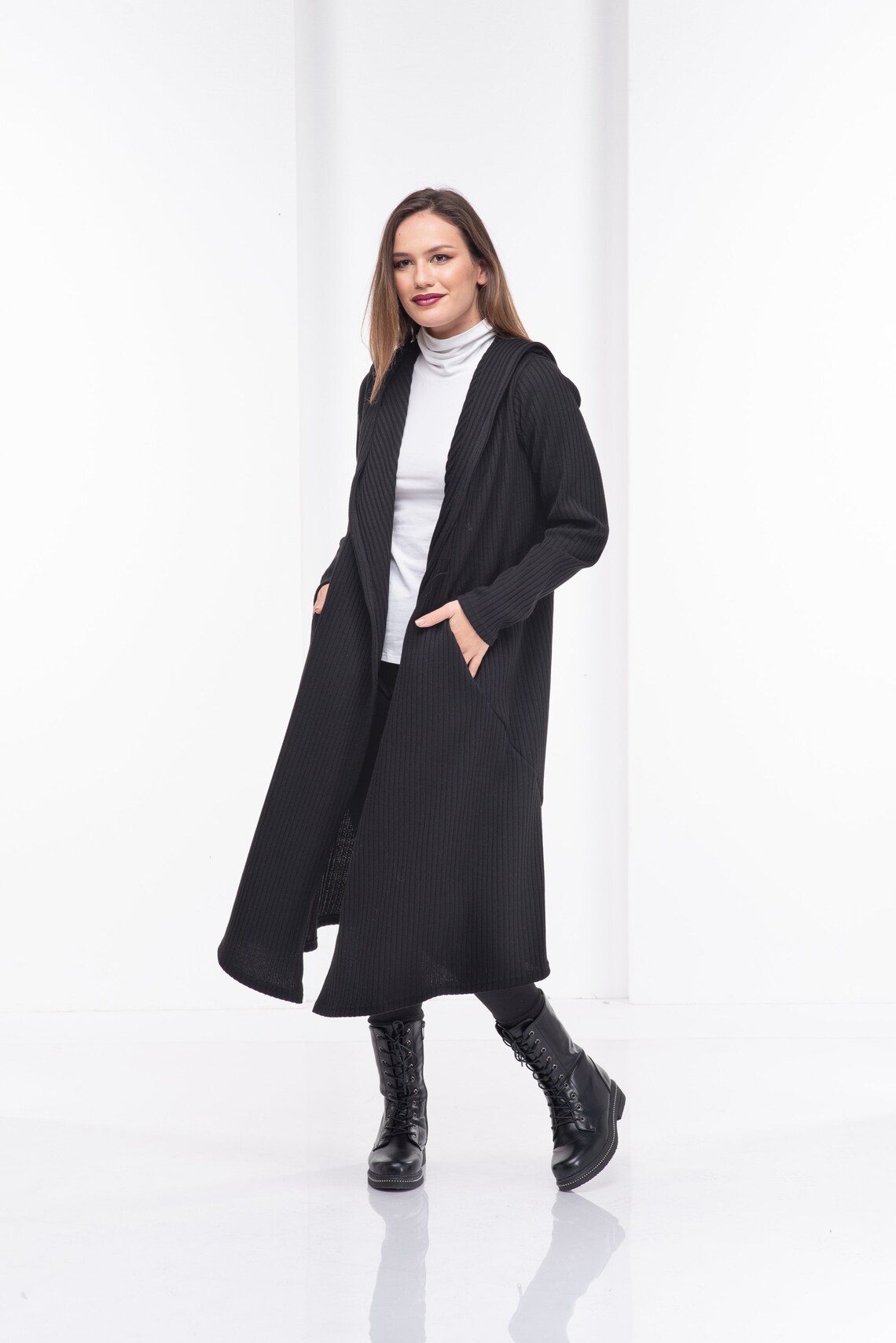 Black Cape Cloak Long Cardigan Sweater Coat Winter Wool - Etsy