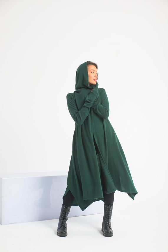 Green Hooded Cloak, Wizard Viking Cloak, Cyberpunk Cardigan