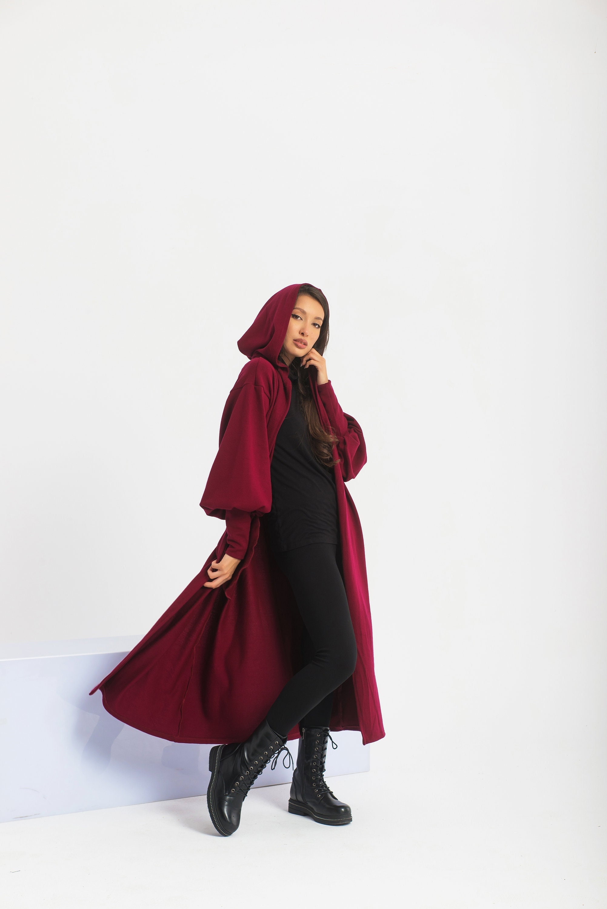 Burgundy Red Medieval Cloak Viking Hood Winter Cape Wool - Etsy