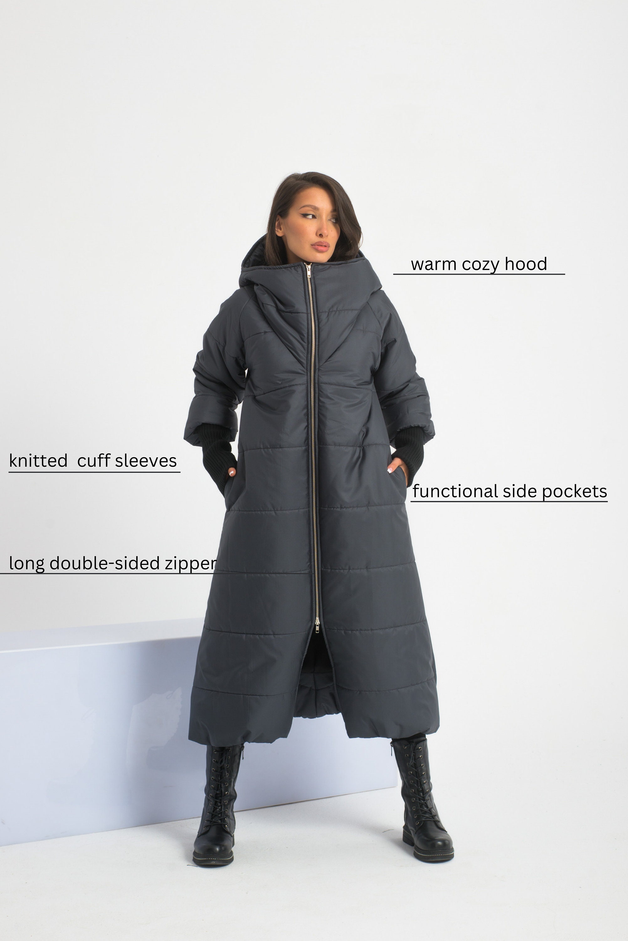 Puff Sleeve Jacket Women, Winter Quilted Coat, Cyberpunk