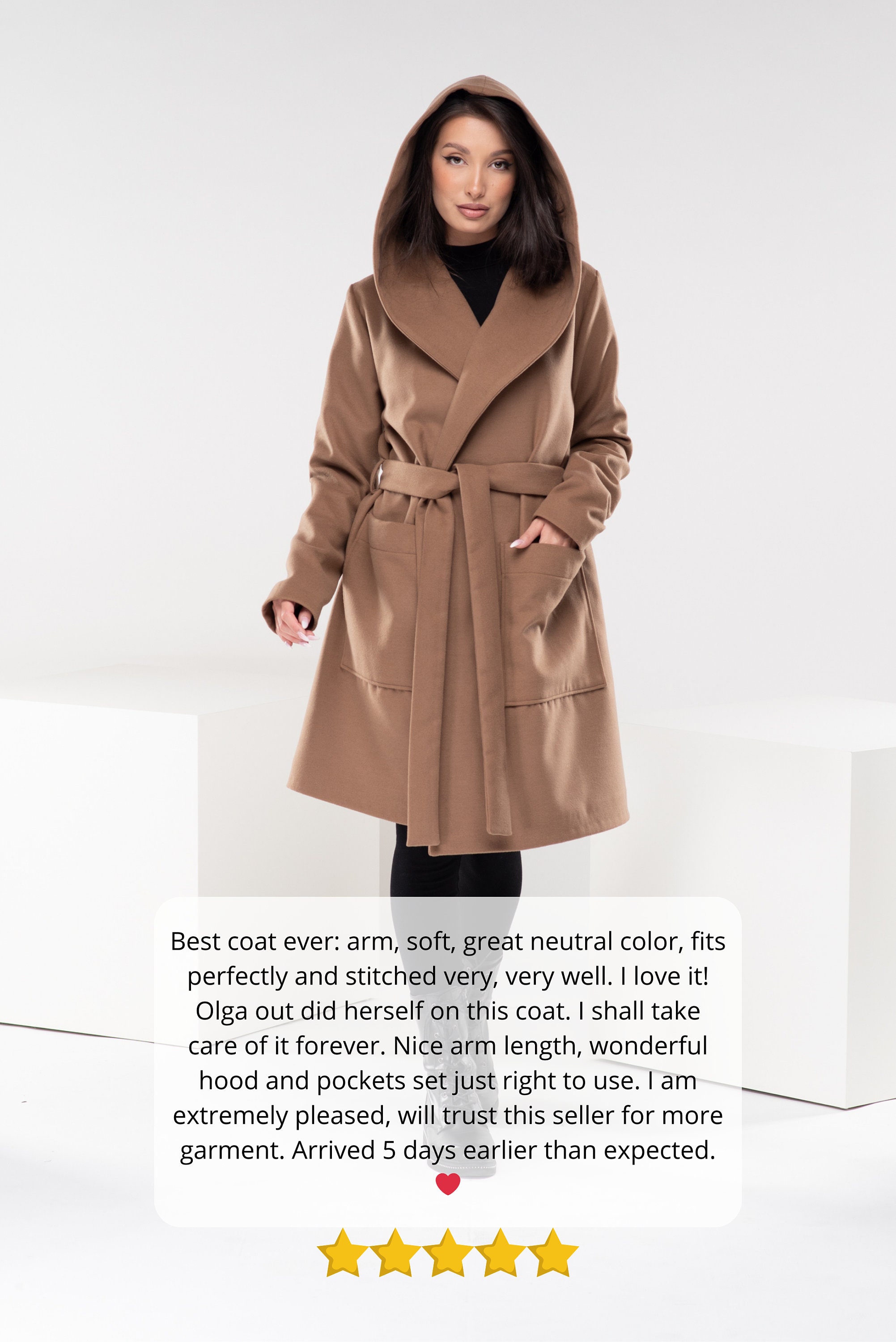 ounce✳︎hood handmade coat Hooded Wool Trench Coat, Long Winter 