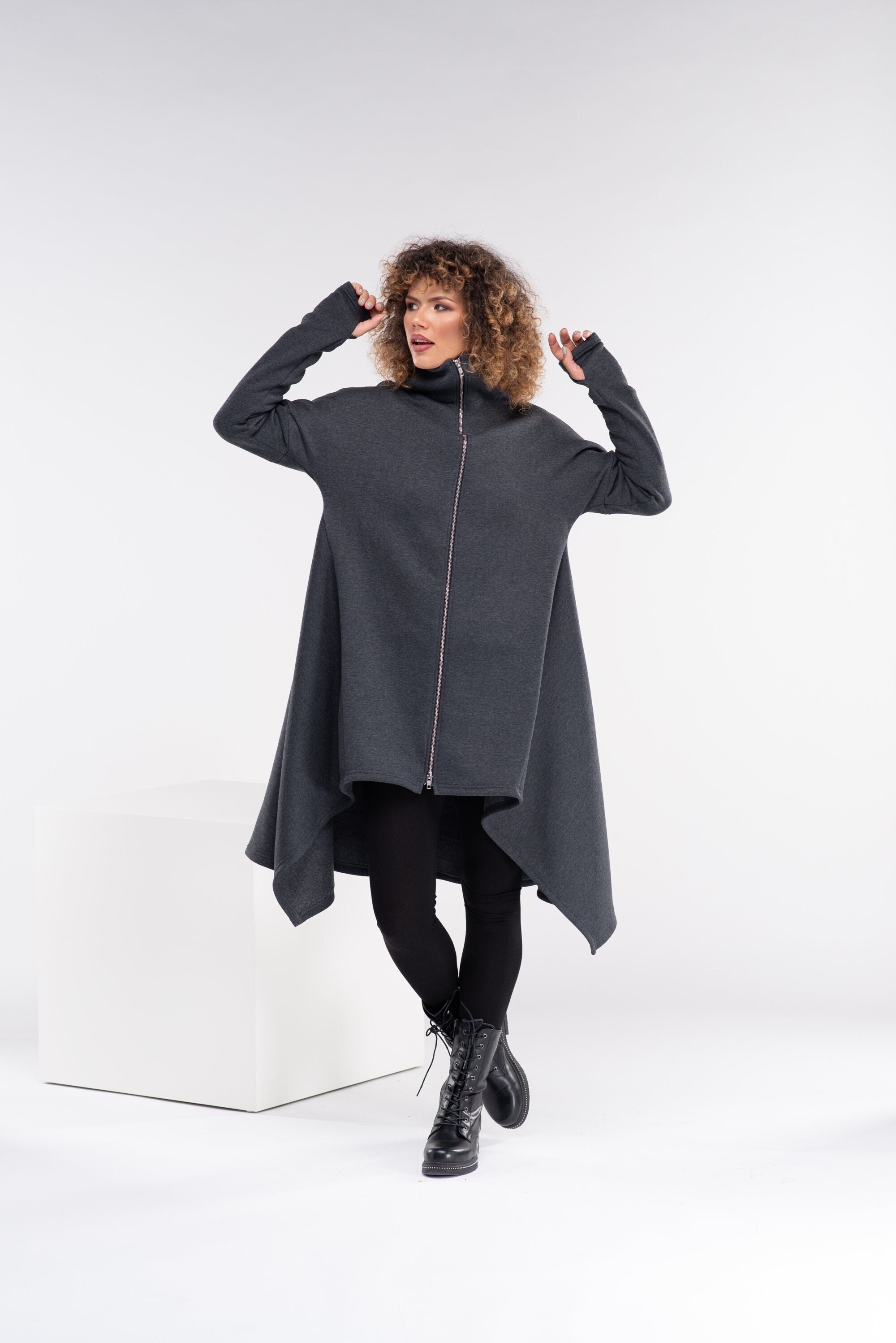 Plus Size Cyberpunk Jacket, Swing Asymmetrical Coat, Fall