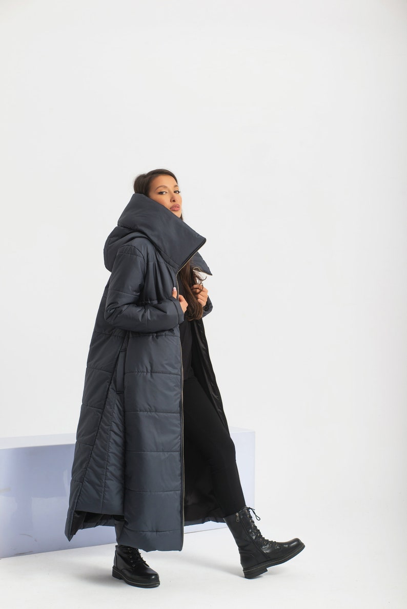 Cyberpunk Puffer Jacket, Maxi Winter Coat, Long Quilted Jacket, Goth Futuristic Clothing image 2