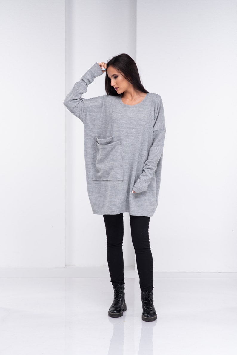 Grey Tunic, Tunic Tops, Womens Sweater, Boho Top, Oversized tunic, Plus Size Maxi, Long Sleeves Top, Oversized Sweater, Knit sweater image 1