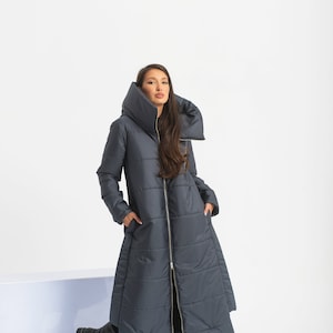 Cyberpunk Puffer Jacket, Maxi Winter Coat, Long Quilted Jacket, Goth Futuristic Clothing image 4