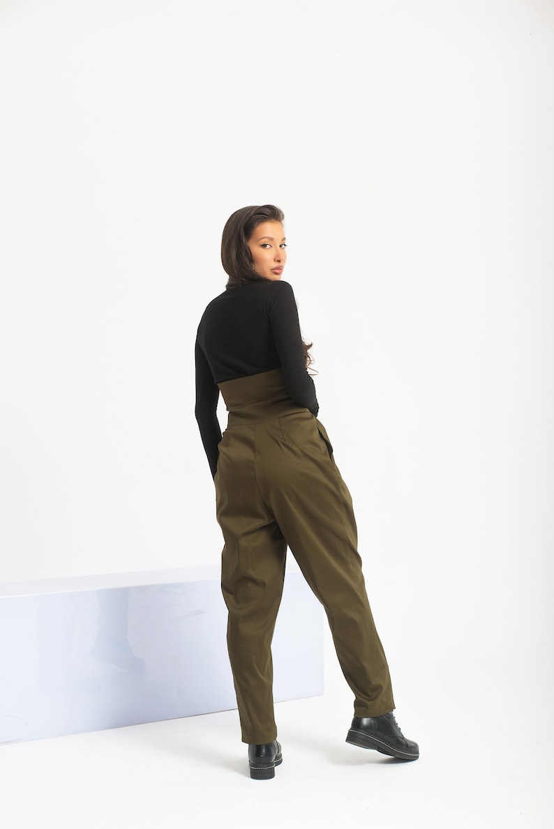 Pantalon steampunk taille haute, sarouel femme, pantalon à plis en coton, vêtements cyberpunk image 7