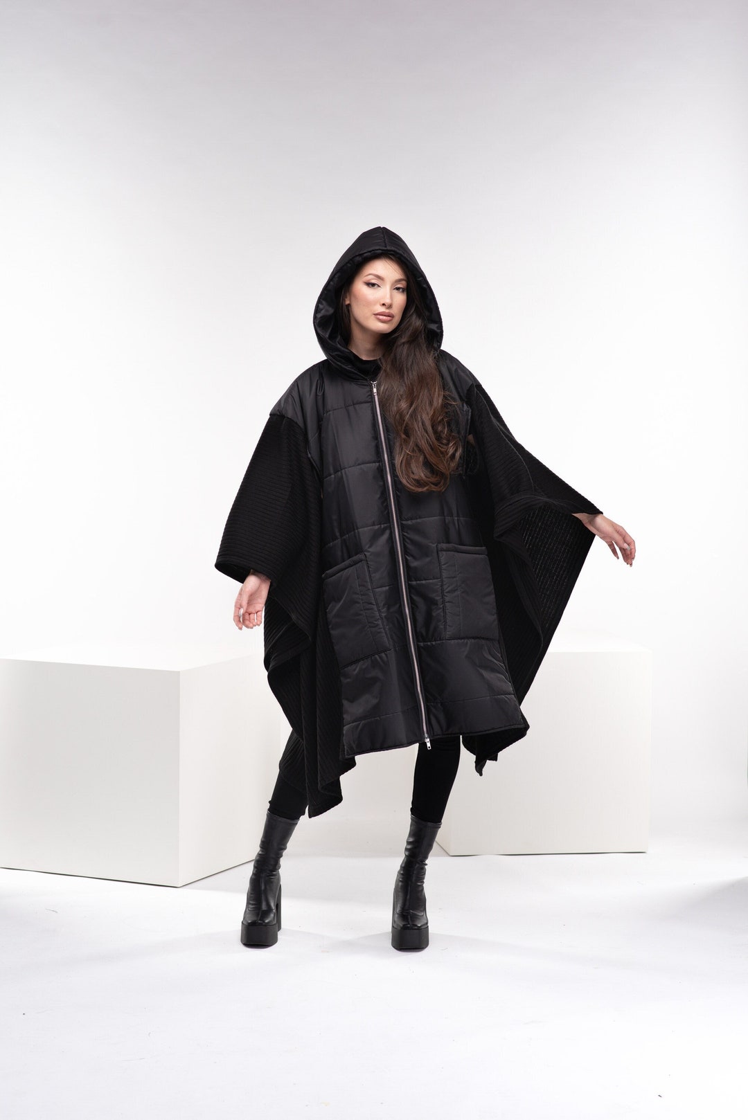 Capa de lluvia de talla grande, Poncho de lluvia para mujer, impermeable  con capucha, chaqueta gótica de talla grande, ropa futurista -  México