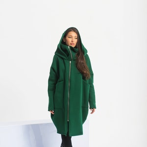 Oversized Hoodie, Cyberpunk Hoodie, Asymmetrical Cotton Coat, Cyberpunk Clothing for Women Emerald Green