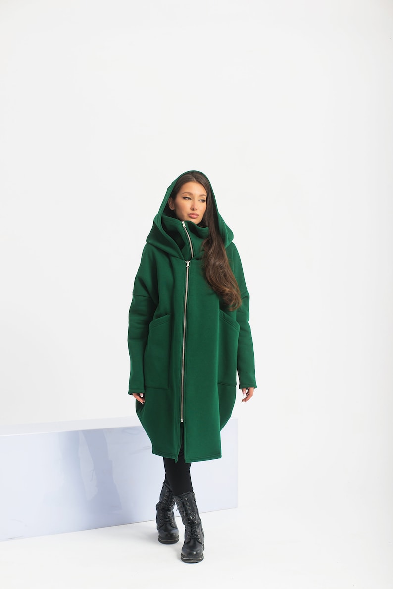 Oversized Hoodie, Cyberpunk Hoodie, Asymmetrical Cotton Coat, Cyberpunk Clothing for Women Emerald Green