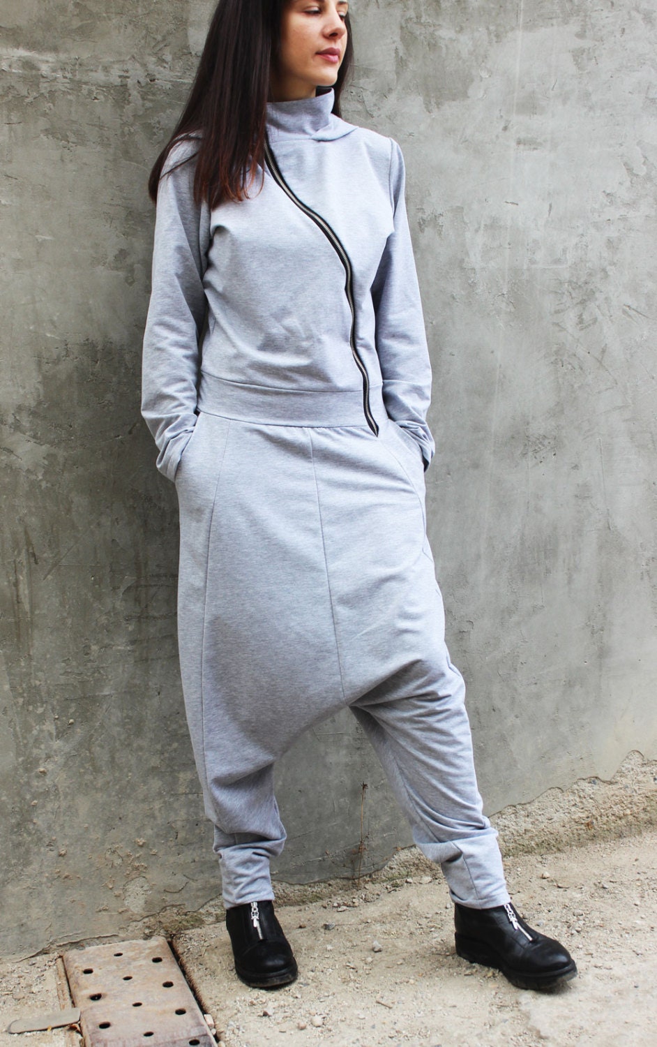 Buy Harem Jumpsuit Gray Jumpsuit Plus Size Jumpsuit Hooded Online