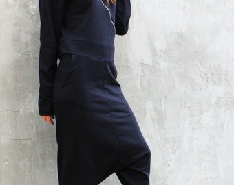 Drop Crotch Jumpsuit, Black Jumpsuit, Harem Jumpsuit, Urban Jumpsuit, Plus Size Clothing, Loose Jumpsuit, Oversize Jumpsuit, Zipper Jumpsuit