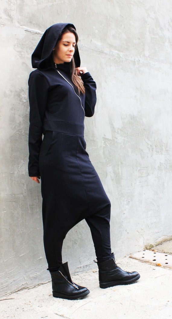 Black drop crotch jumpsuit hotsell