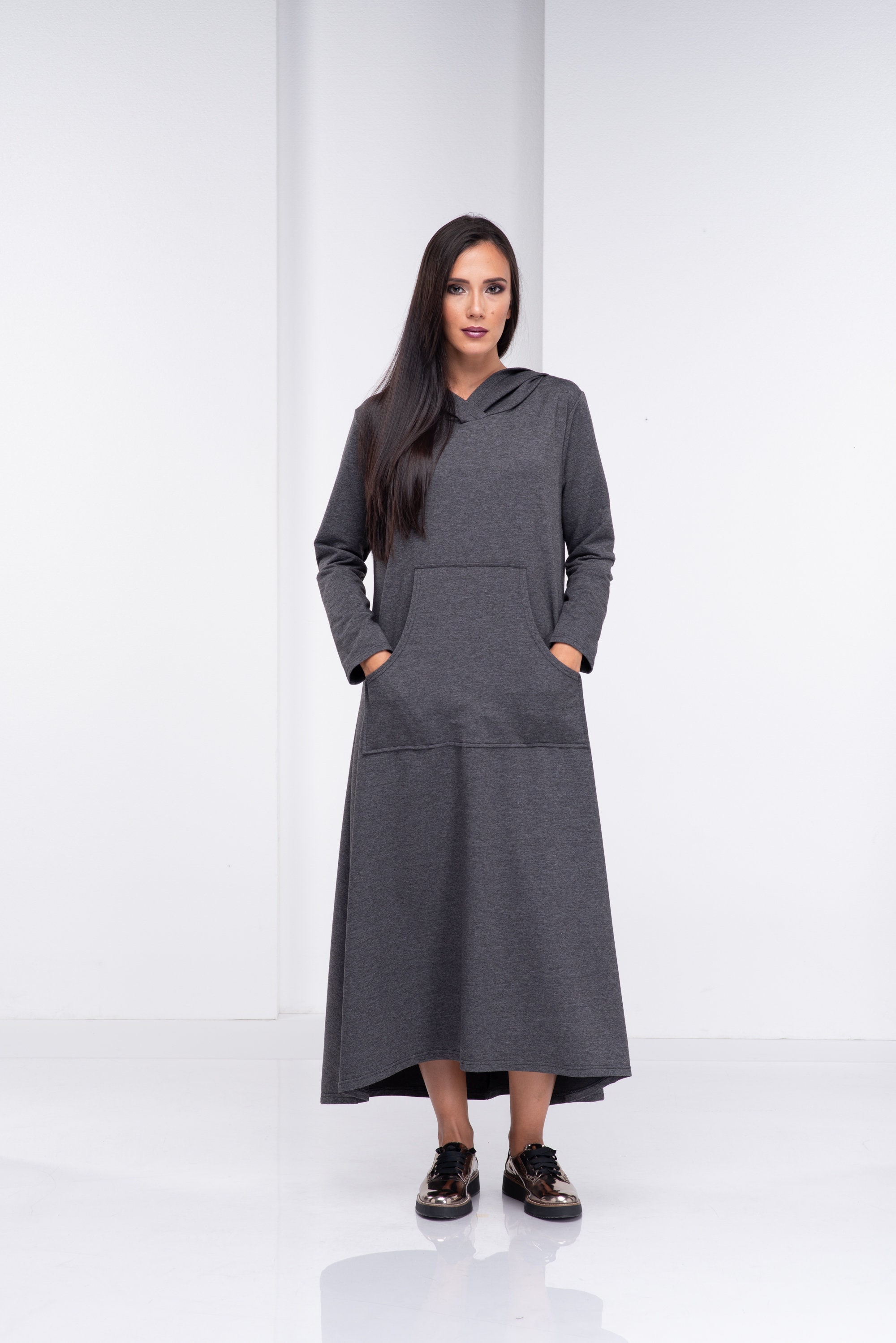 Hooded Dress Sweater Dress Women Long Sleeve Dress Jersey Etsy