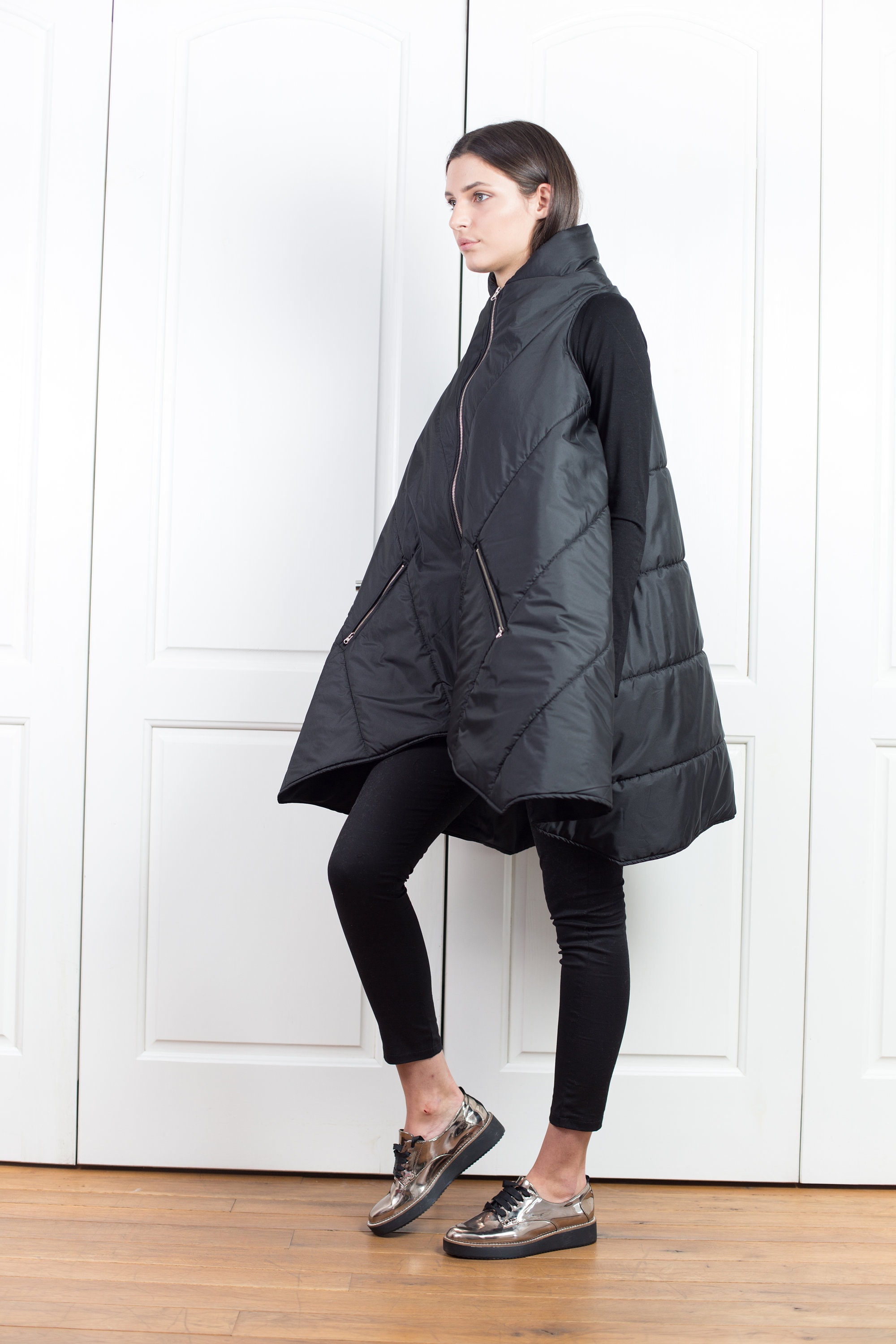 Asymmetrical Puffer Jacket, Winter Down Vest, Sleeveless Oversized 