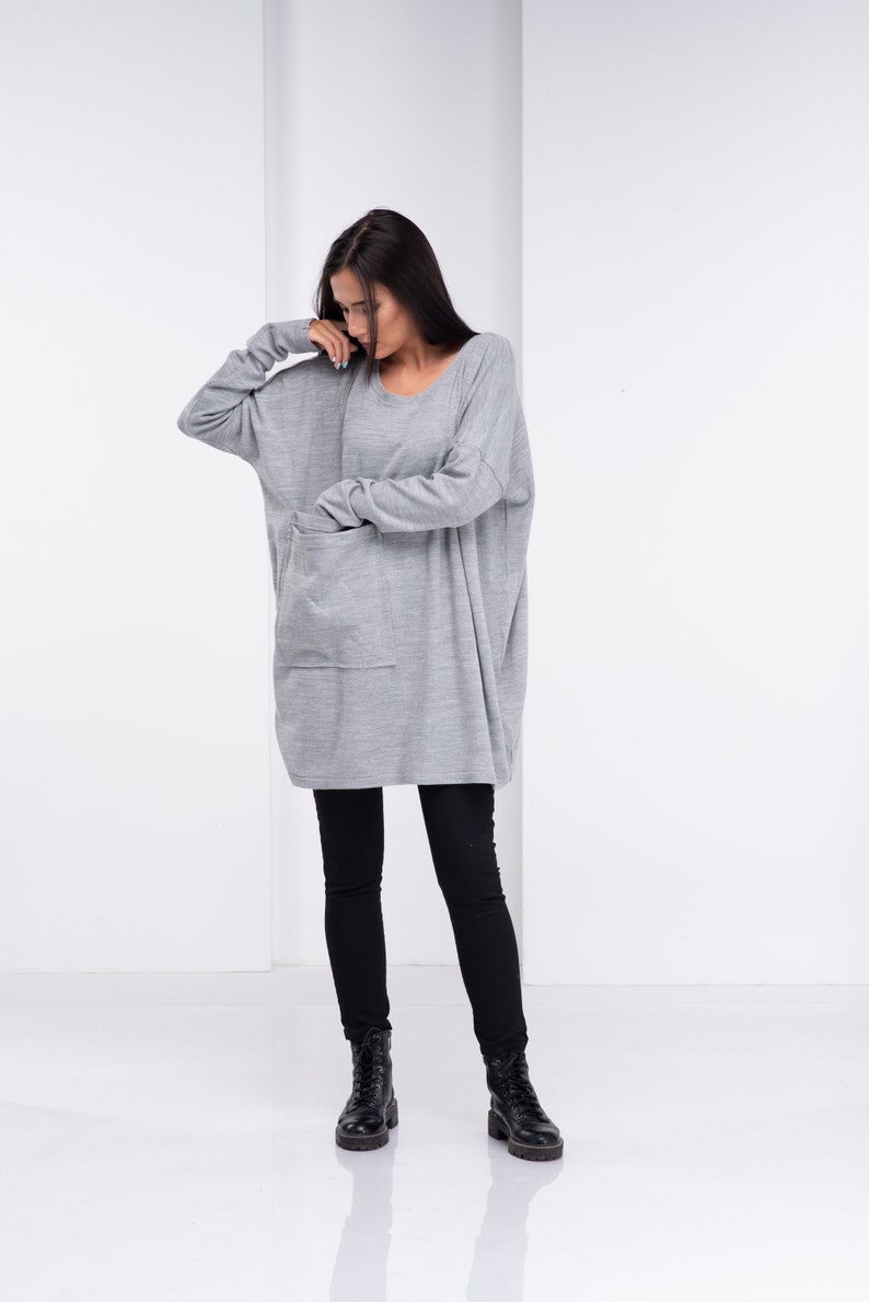 Grey Tunic, Tunic Tops, Womens Sweater, Boho Top, Oversized tunic, Plus Size Maxi, Long Sleeves Top, Oversized Sweater, Knit sweater image 4