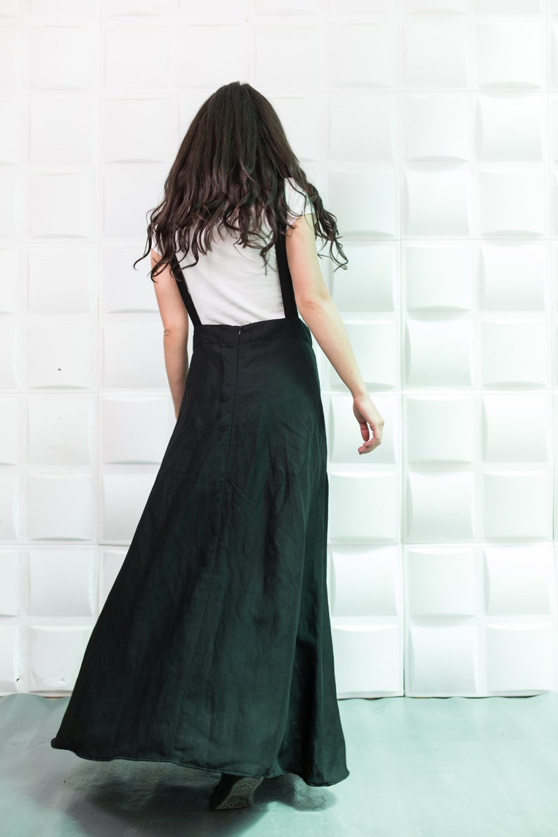 Linen Apron Dress Black and Cream main image 1