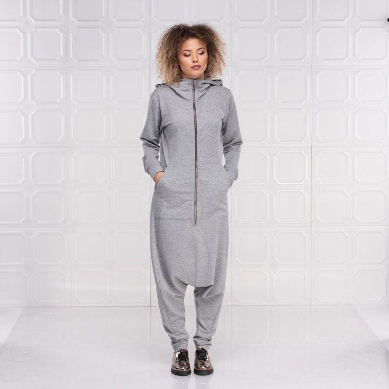 Harem Jumpsuit, Loose Grey Jumpsuit Women Overalls, Harem Pants Women image 3