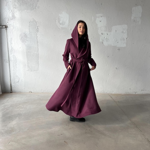 Wool Victorian Coat, Hooded Princess Coat, Winter Trench Coat, Warm Fit and Flare Coat, Plus Size Overcoat, Long MerinoWool Coat