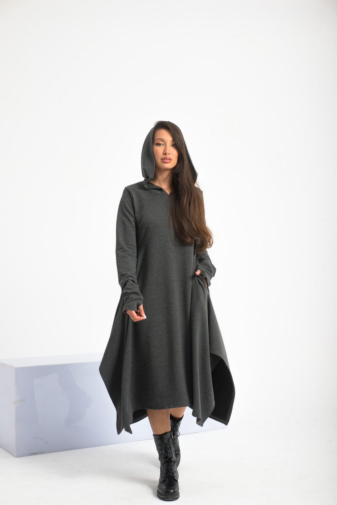 Gothic Witchcore Off-Shoulder Maxi Dress with Ruched Irregular Hem