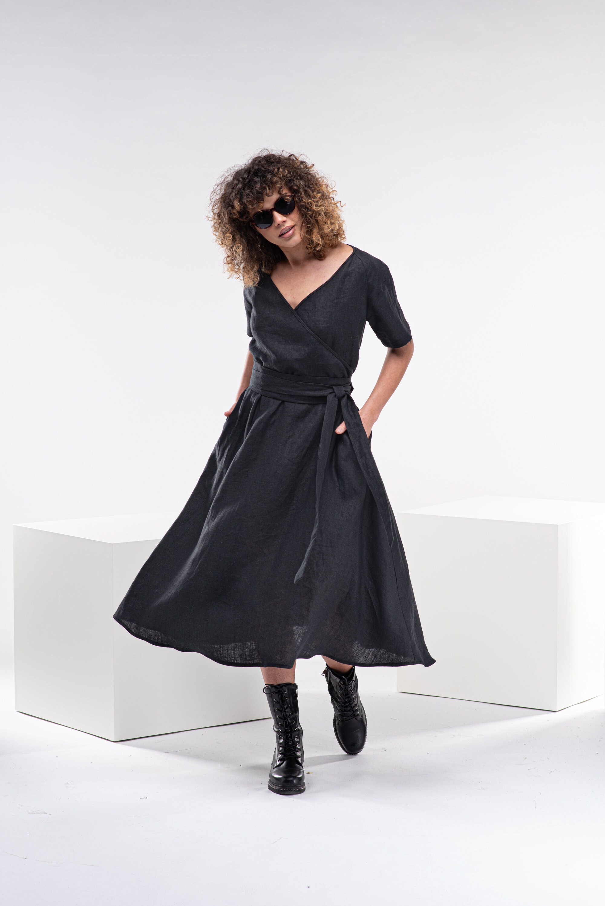 Zwarte Maxi Wrap Jurk Lange Linnen Jurk Linnen Kaftan Jurk Zwarte Maxi Wrap Jurk Lange Linnen Jurk Linnen Kaftan Jurk