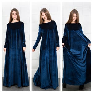 Blue Velvet Dress Formal Dress 