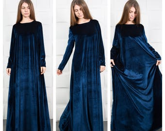 Velvet Dress, Blue Velvet Dress, Formal Dress, Plus Size Ball Gown, Maxi Dress, Evening Dress, Plus Size Clothing, Kaftan Dress, Oversize