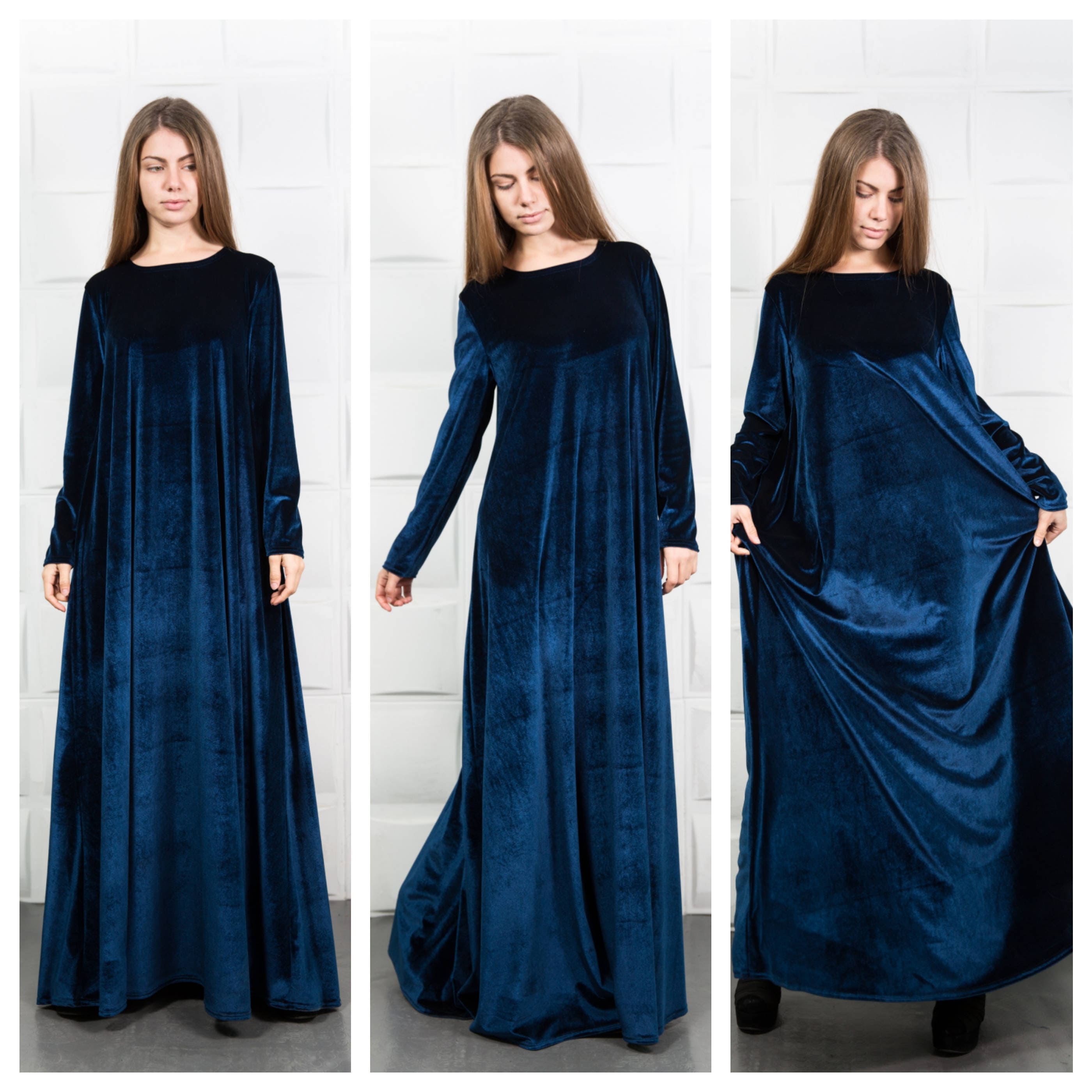 Blue Velvet Dress Formal Dress 