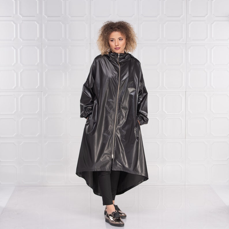 Black Raincoat Women Cyberpunk Rain Jacket Hooded Cape Coat | Etsy