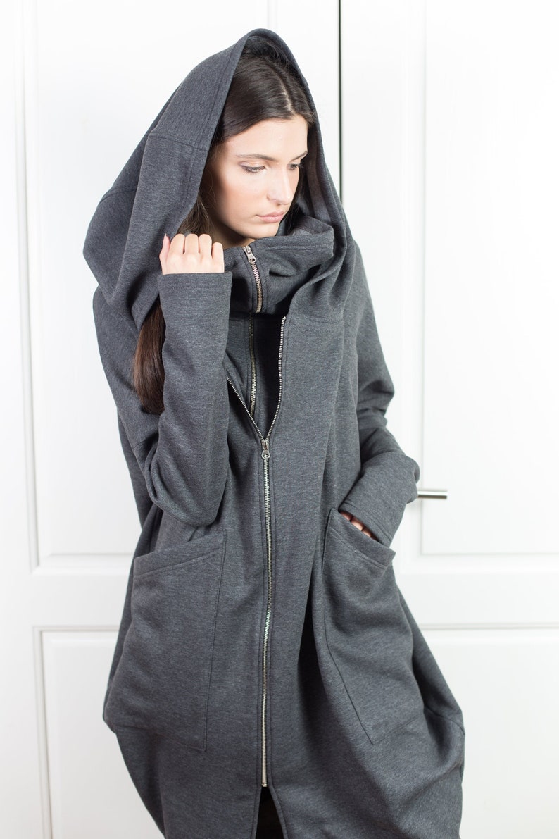 Oversized Hoodie, Cyberpunk Hoodie, Asymmetrical Cotton Coat, Cyberpunk Clothing for Women image 1