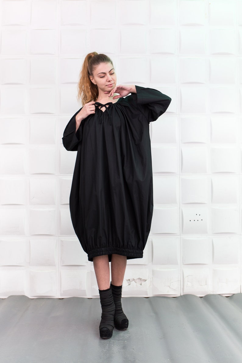 Loose Dress Black Dress Balloon Dress Plus Size Dress Women Dress Elegant Dress Evening Dress Plus Size Clothing Bubble Dress