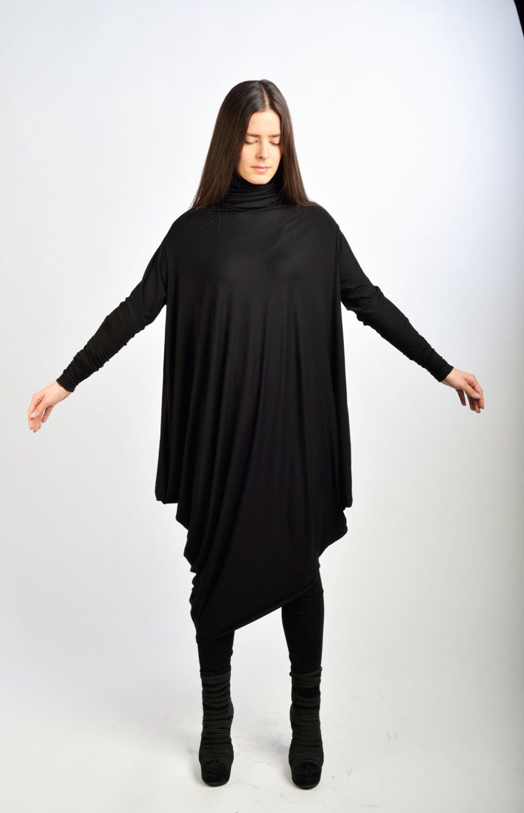 Black Long Dress, Extravagant Oversized Dress, Long Sleeved Tunic ...