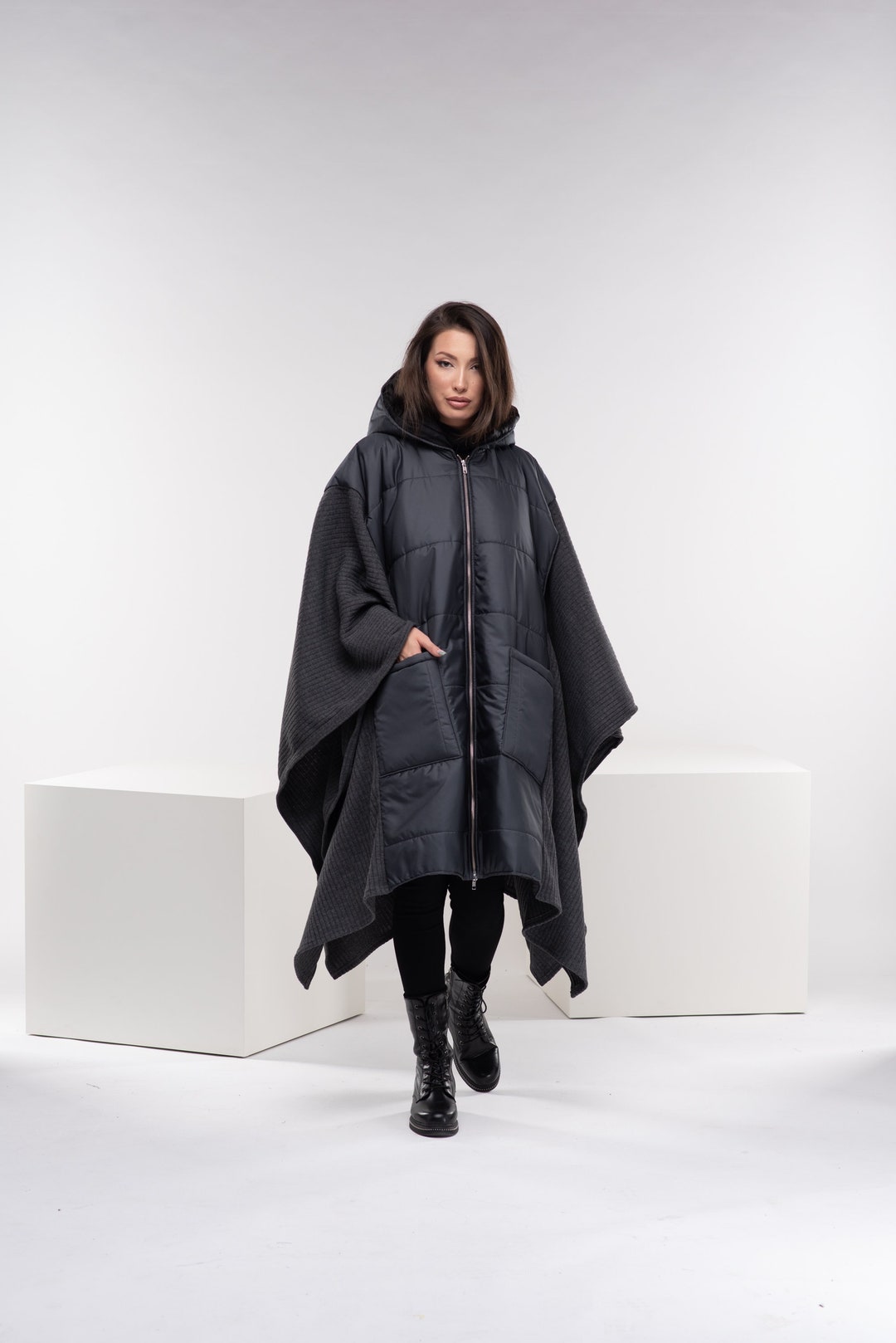 Puffer Winter Poncho, Bomber Cyberpunk Jacket, Quilted Oversized Jacket, Hooded Poncho Women, Steampunk Clothing - Etsy Puffer Winter Poncho, Bomber Cyberpunk Jacket, Quilted Oversized Jacket, Hooded Poncho Women, Steampunk Clothing - Etsy