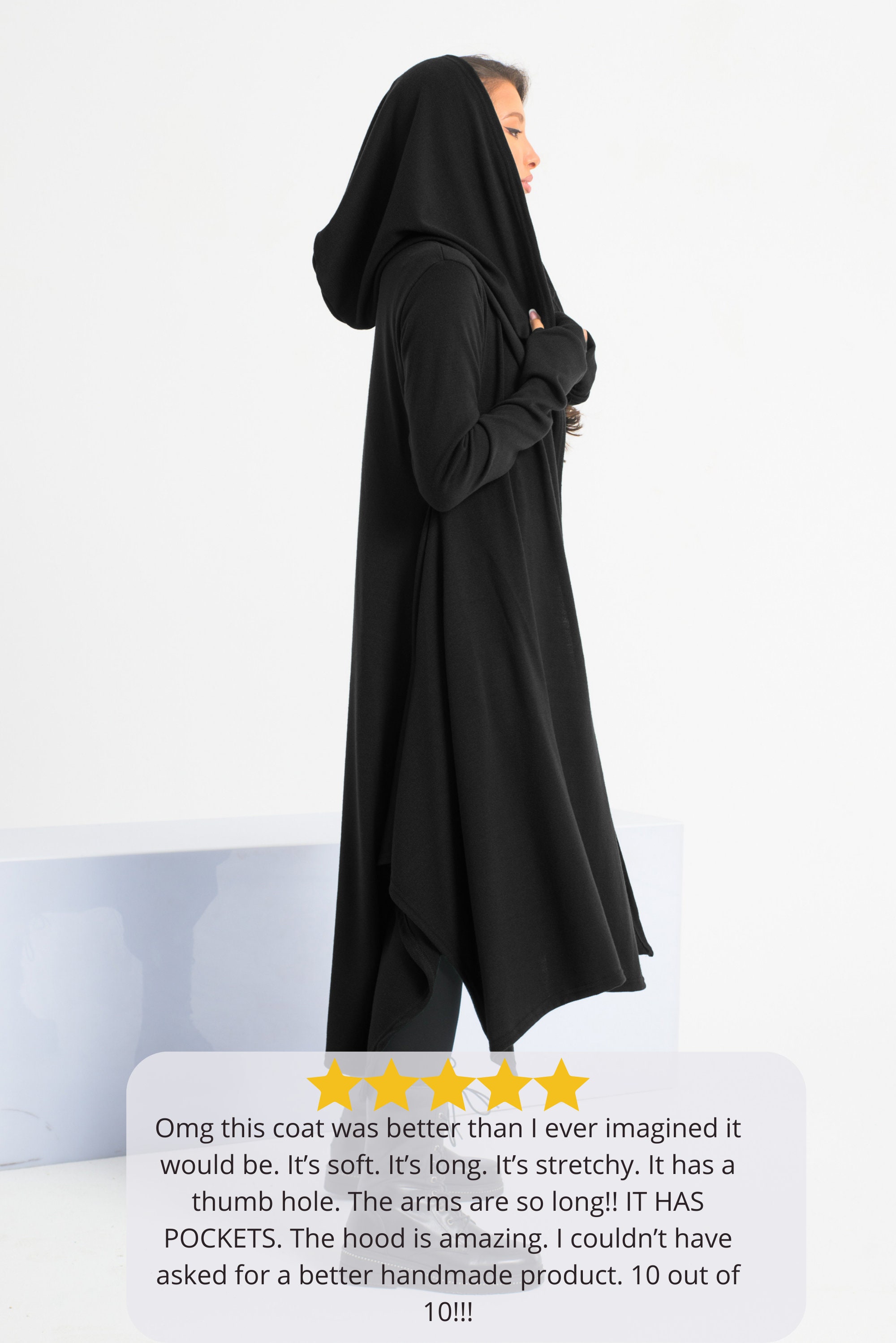 黒の冬用マント、ウールのプラスサイズケープ、ゴスセーターコート