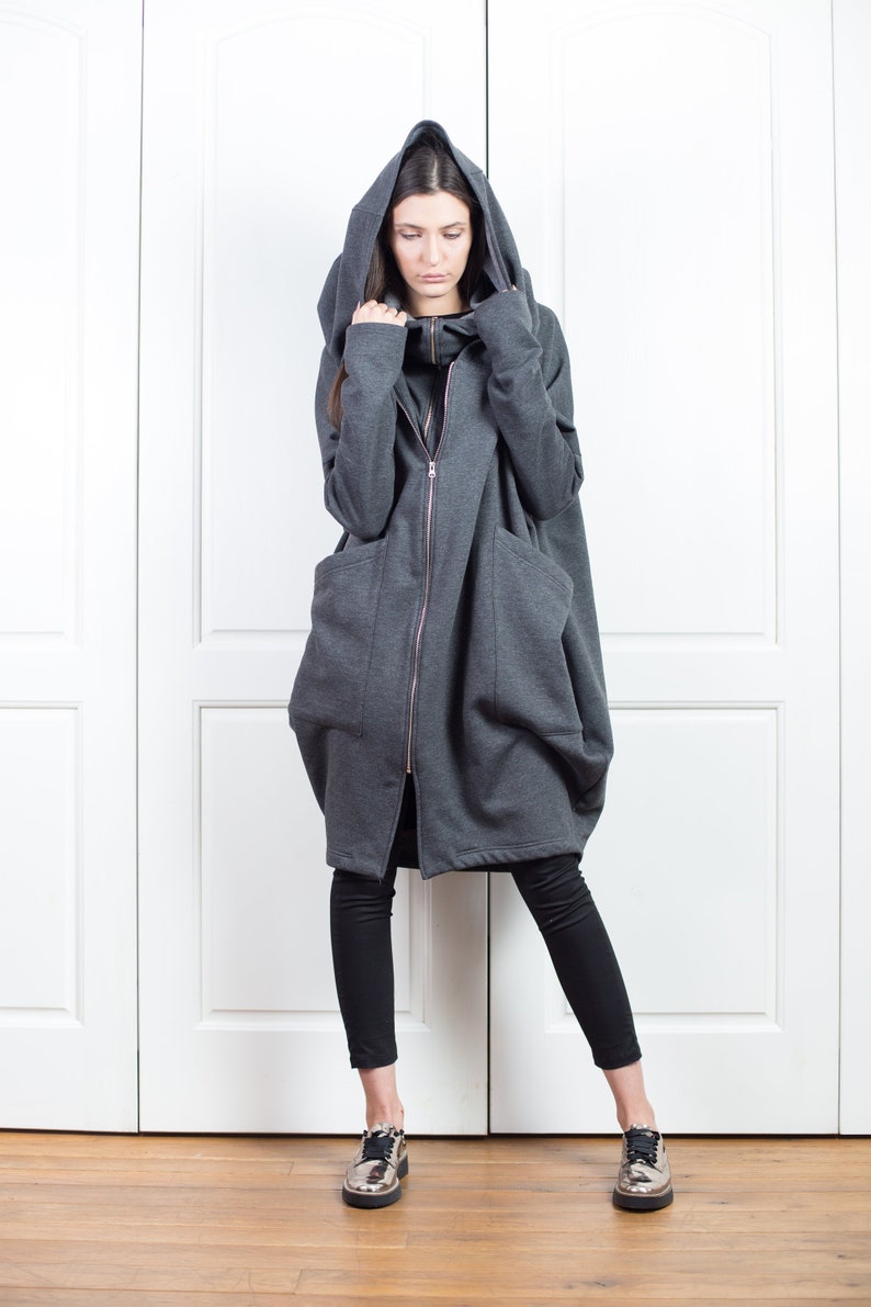 Oversized Hoodie, Cyberpunk Hoodie, Asymmetrical Cotton Coat, Cyberpunk Clothing for Women image 4