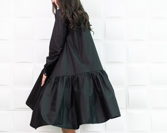 Plus Size Dress, Black Dress, Shirt Dress, Oversize Dress, Flare Dress, Midi Dress, Black Loose Dress, Plus Size Clothing, Summer Dress