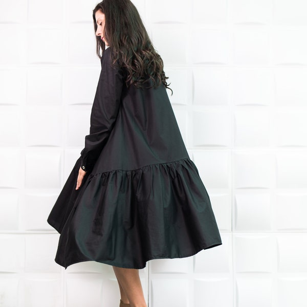 Plus Size Dress, Black Dress, Shirt Dress, Oversize Dress, Flare Dress, Midi Dress, Black Loose Dress, Plus Size Clothing, Summer Dress