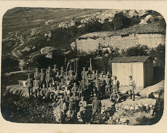 Vintage photo 'Mountain Post, group photo soldiers, regiment, army base military, RPPC service men