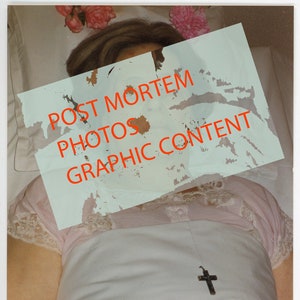 Vintage photo &#39;Colour Post Mortem&#39; three photos of deceased woman laid out, death, mourning funerary rites, funeral epehemera