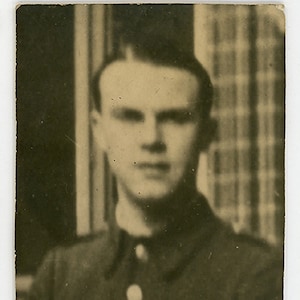 Vintage photo &#39;Hazy Handsome&#39; portrait photo of a young man, uniform military, original found photo